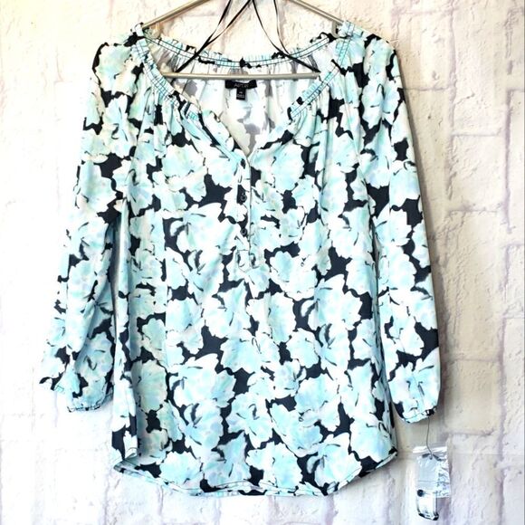 APT. 9 Floral Raglan Sleeve Henley Peasant Blouse - Picture 1 of 9